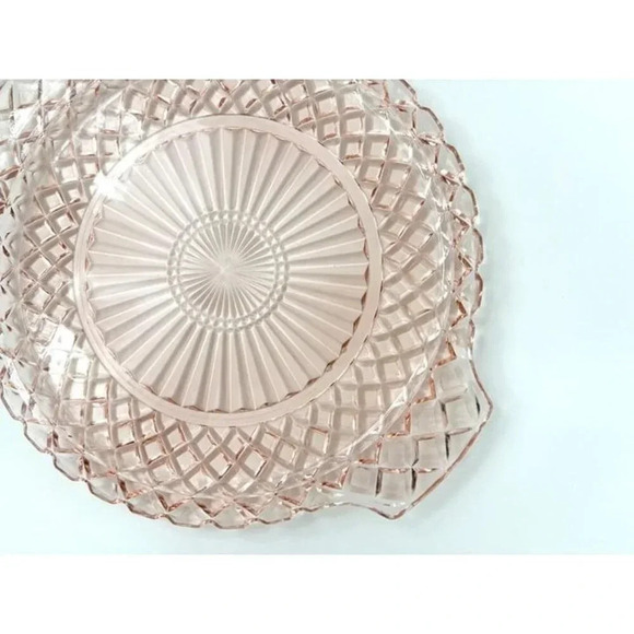 Pink Depression Glass Waffle Handled Jeannette Diamond Vintage Plate - Picture 10 of 10